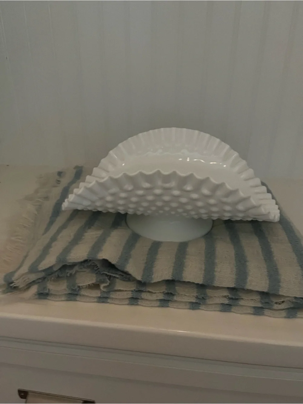 Fenton White Decorative Ceramic Hobnail Compote Bowl